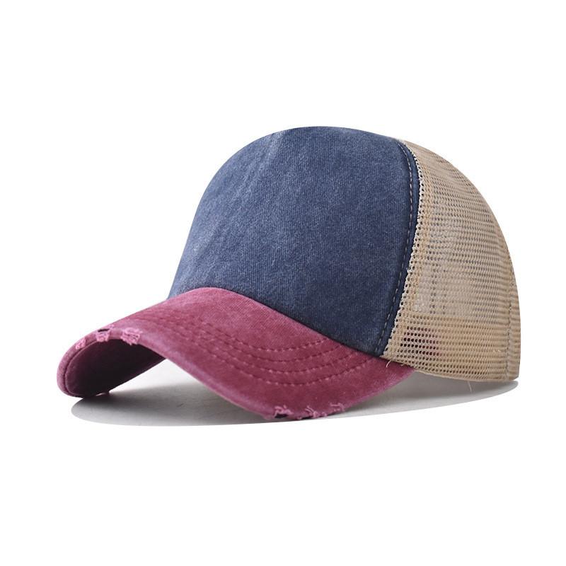 Color Block Lightweight Cotton Washed Vintage Baseball Cap For Summer Activities