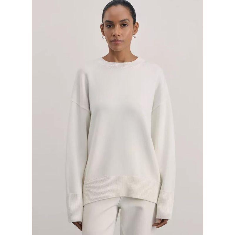 

Fashion New Arrival Fashion Pure Color Crew Neck Long Sleeves Knitting Sweater Loose All-Matching Top Knitted Sweater White S