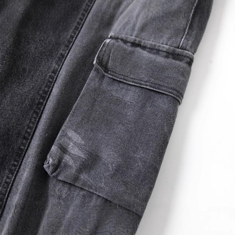 Unisex Streetwear Wide Leg Jeans Vintage Black Grey Patchwork Denim Pants Relaxed Fit Fall