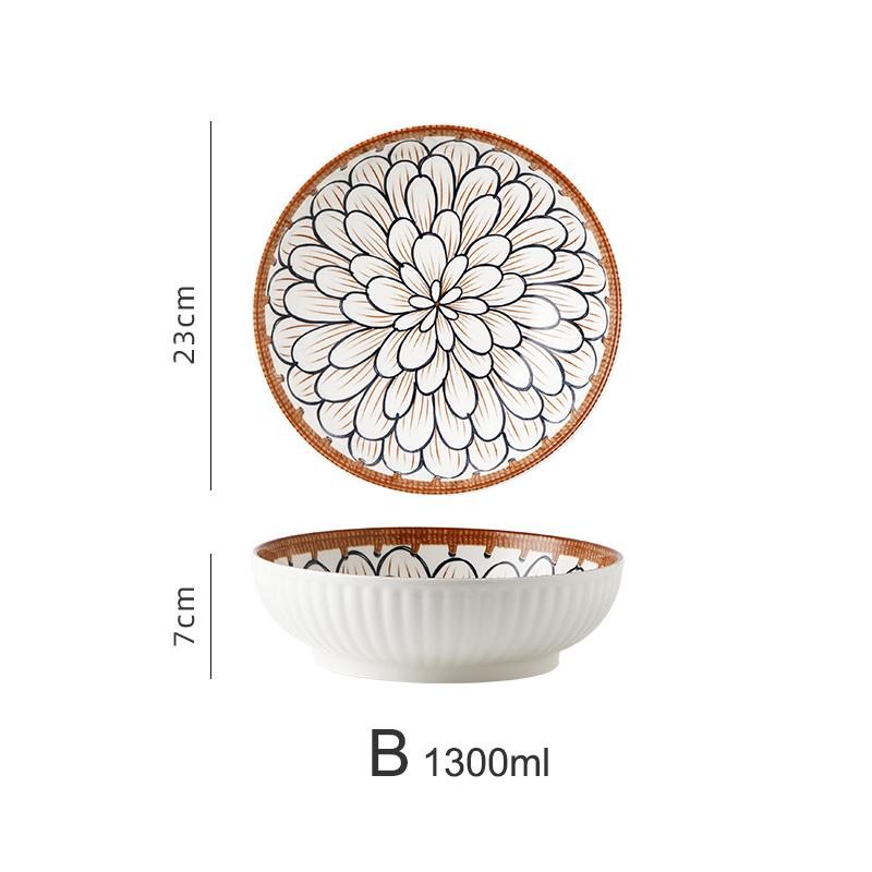 

9-дюймовая большая миска для лапши Рамен, керамическая миска для супа, китайская кухня, фарфоровая цветочная тарелка из ротанга