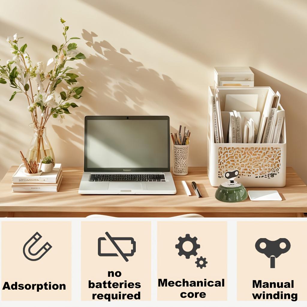 2pcs Vintage Magnetic Timer , Mechanical Screw On Kitchen, Beauty, Study, Gym Timer , No Battery Needed, Magnetic Base for Countertop, Desk