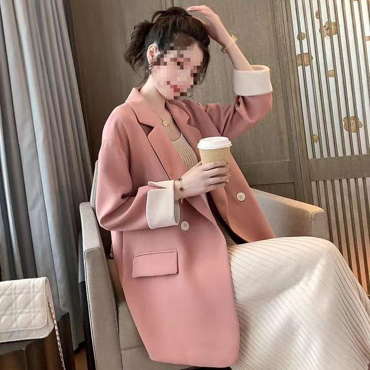 

Korean Street Style Pink Double-Breasted Blazer Jacket for Women - Loose Fit for Spring and Autumn L (recommended for 120-135 lbs) розовый