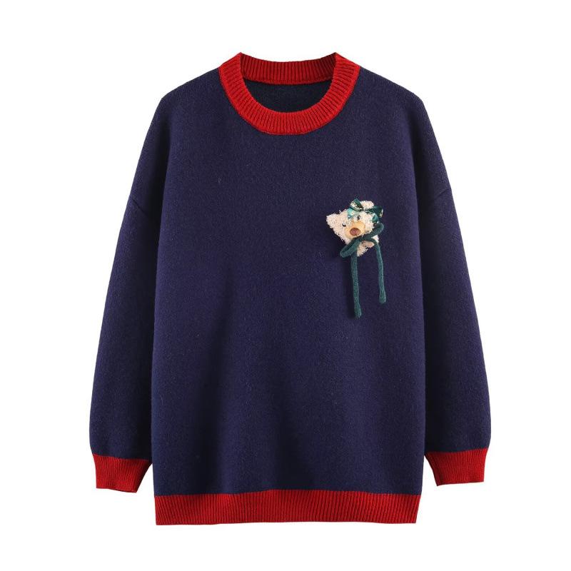Winter 2025 European Style Oversized Round Neck Christmas Knit Pullover Medium