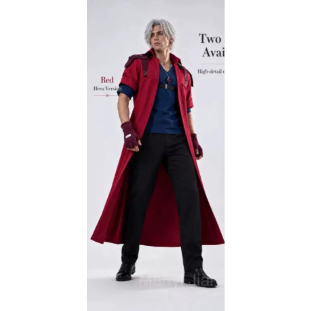 DMC 5 Dante Cosplay Wig Uniform Costumes Disguise for Adult Men Long Windbreaker Gloves Roleplay Outfits Halloween Carnival Suit
