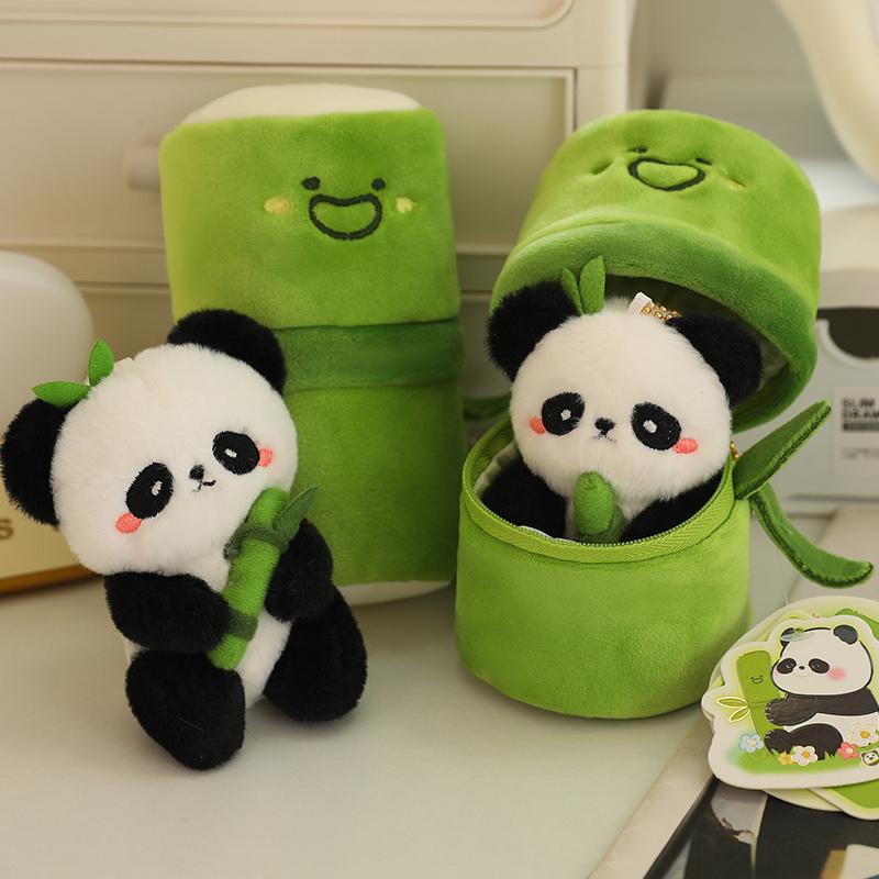10cm Cute Bamboo Tube Panda Plush Kawaii Panda Stuffed Animal Plushie Super Soft Pendant Birthday Gift