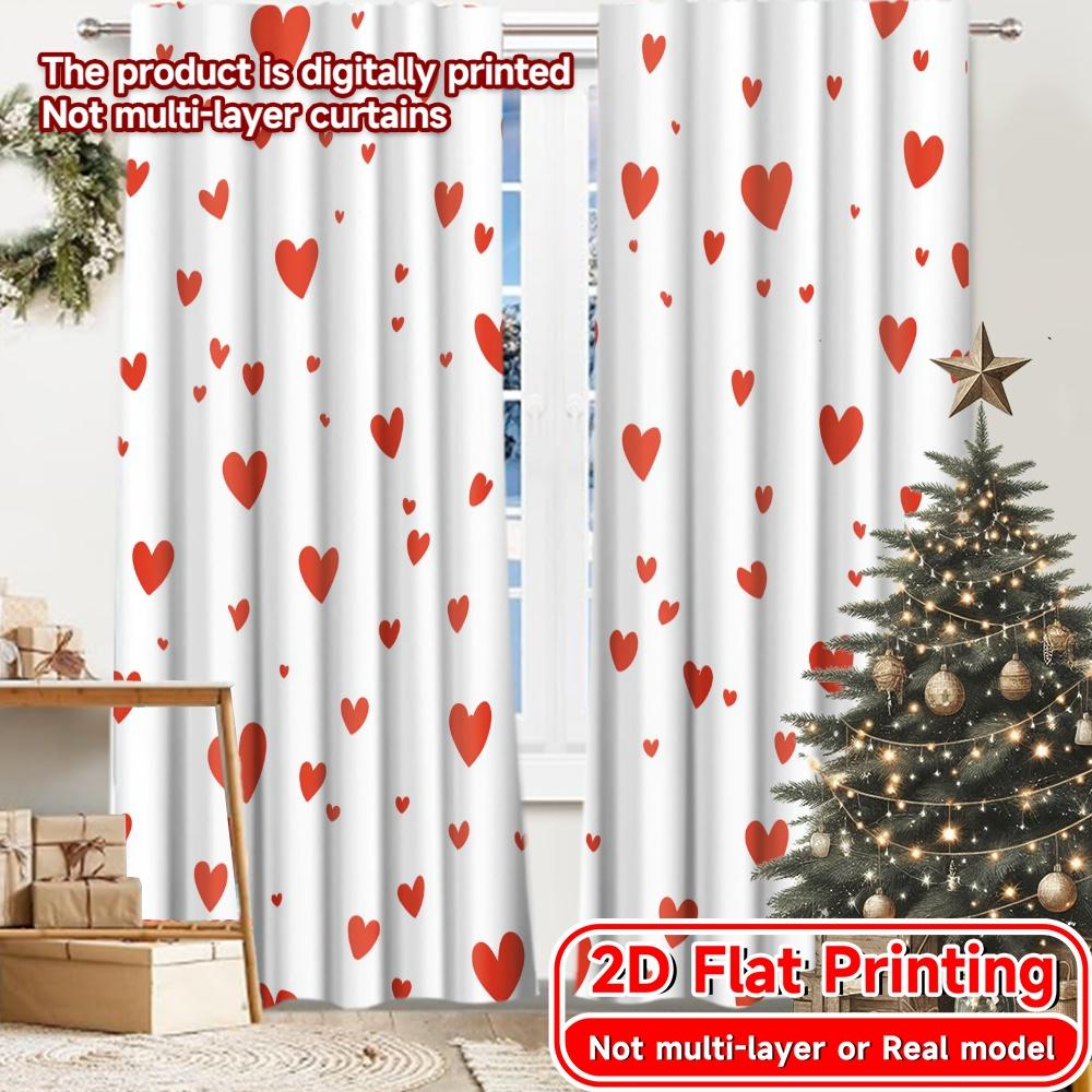 

Flat Printing Heart Pattern Popular Curtains Drapes Versatile Polyester All Ldeal Bedroom Curtain Set Of 2 Made Washable Decor Ready W100*H70(CM)-Rod Pocket&1PCS