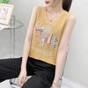 2023 Shiny Silk Sleeveless V-Neck Women's Vest - Spring/Summer New Style, Loose Fit with Hot Diamond Sling Knitted Design
