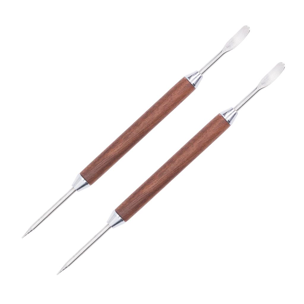 2PCS Coffee Art Pen Wooden Handle Stainless Steel Coffee Fancy Stitch Needle for DIY Decorating