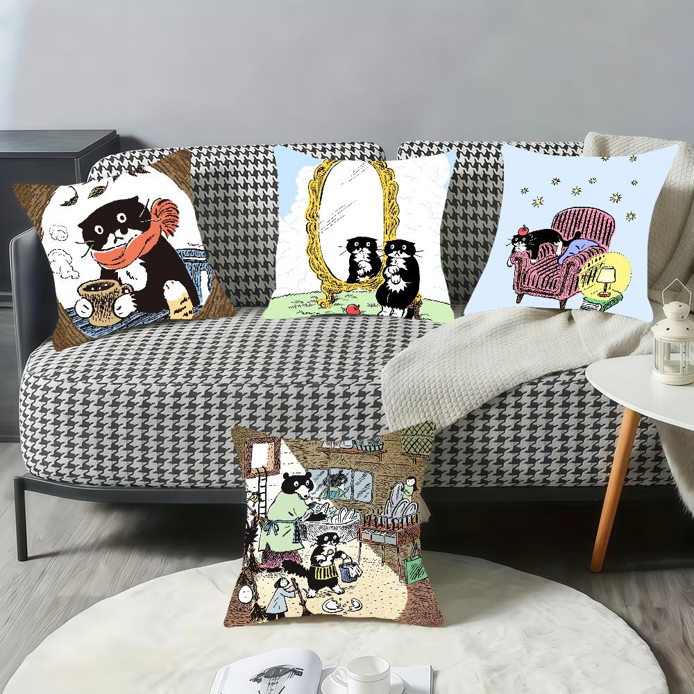 Art Aesthetic Y-eonju Choi cute cat cushion cover Pillow Cover Home Sofa living Decoration Room Office Car Nordic Simplicity