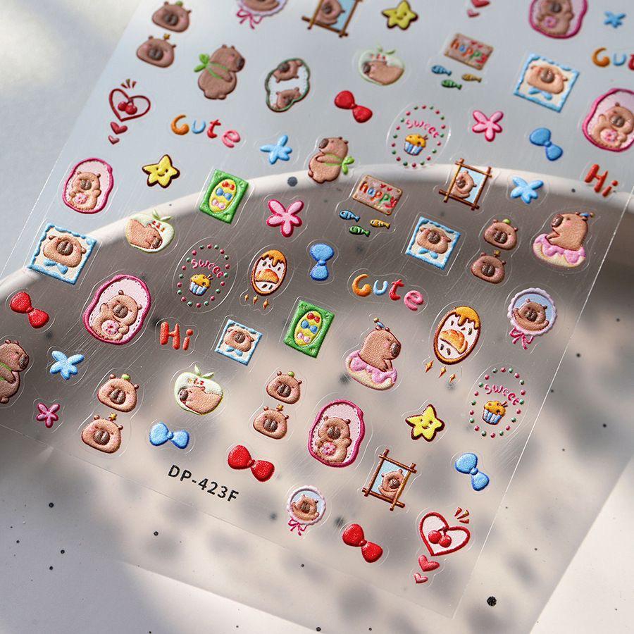 Capybara & Guinea Pig Nail Art Stickers, DIY Bear Pen Holder, Water Cup, Journal Decor