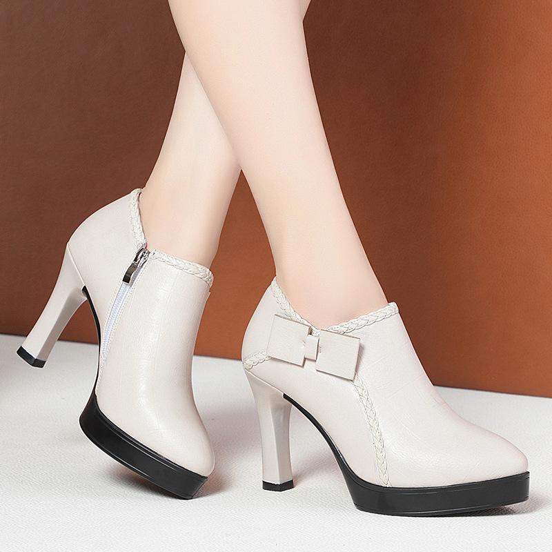 Módní dámské lodičky Luxusní černé vysoké podpatky Módní kulatá špička Silný podpatek Dámské boty Kancelářská dáma Pracovní podpatky