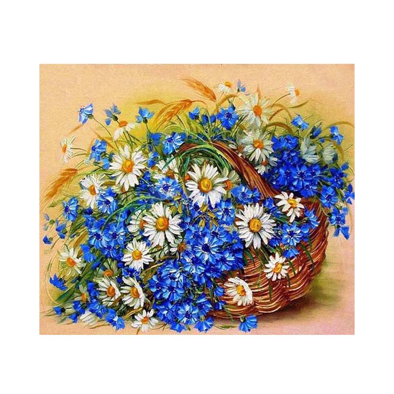 

5D DIY Алмазная картина Синий Василек Набор для вышивки крестом Полный круг Вышивка Цветочная мозаика Картина Стразы 50*70CM серый