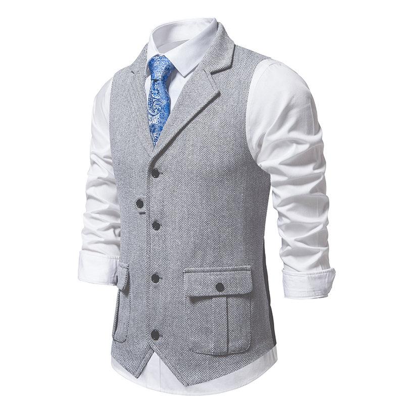 

Мужской винтажный жилет для костюма, однотонный, модный, с отложным воротником, элегантный, повседневный, мужской, приталенный, свадебный, офисный, без рукавов L светло-серый