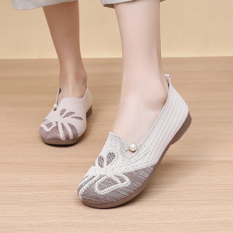 

Сетчатые туфли для женщин, модные универсальные туфли с плетением Fly, легкие и дышащие, туфли на плоской подошве для женщин 37 бежевый