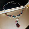 Exquisite French Zircon Flower Jewelry Set: Court-Style Clavicle Necklace & Pendant Earrings