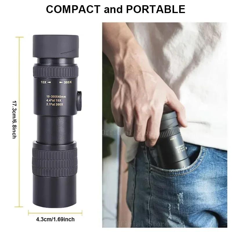 Metal 10-300X Professional Monocular Telescope with Powerful Zoom Function Binoculars for Remote High-definition Hunting