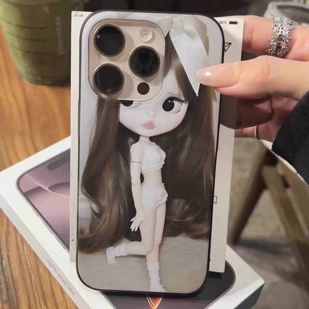 Dark Cute Girl Doll Art For IPhone 16 15 14 13 12 11 17 Pro Max Plus Wave Corrugated Phone Case Anti Drop Cover