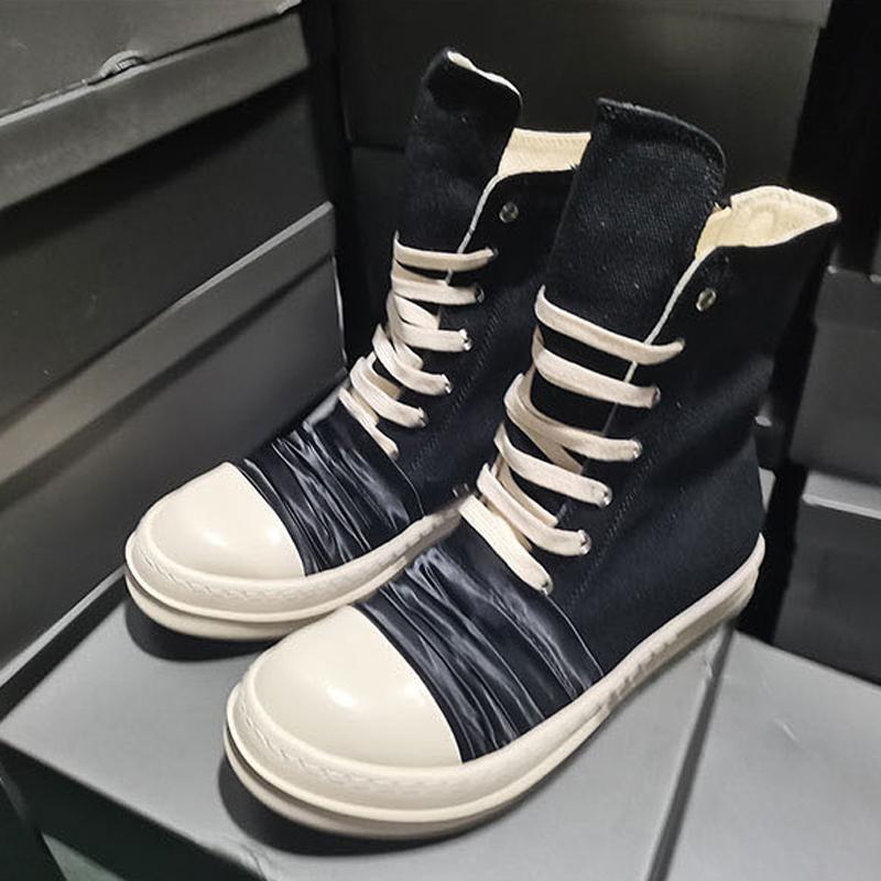 

New Arrival Men s High Top Canvas Patchwork Casual Shoes Round Toe Lace UpThick Sole Zipper Couple Board Shoes Fashionable Boots 47