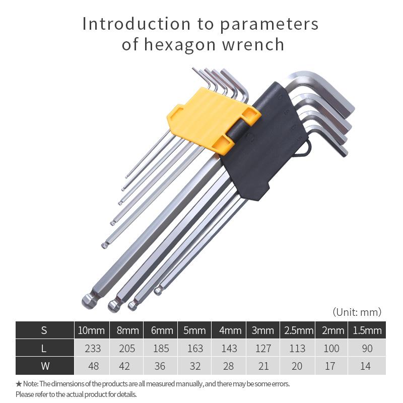 Set chei Allen L cheie kit pentru șurub Allen braț lung cheie hexagonală set 1,5 mm la 10 mm cheie hexagonală scule de mână pentru repararea bicicletelor
