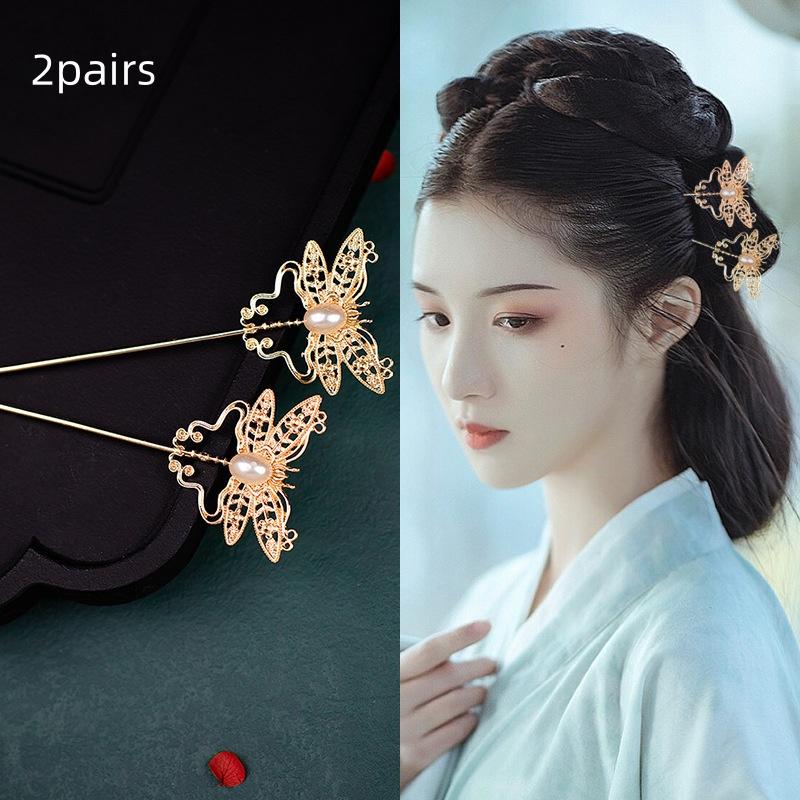 

2 пары Древняя китайская заколка для волос Жемчуг Классическая заколка для волос династии Тан Кисточка Элегантный цветок Гребень для волос