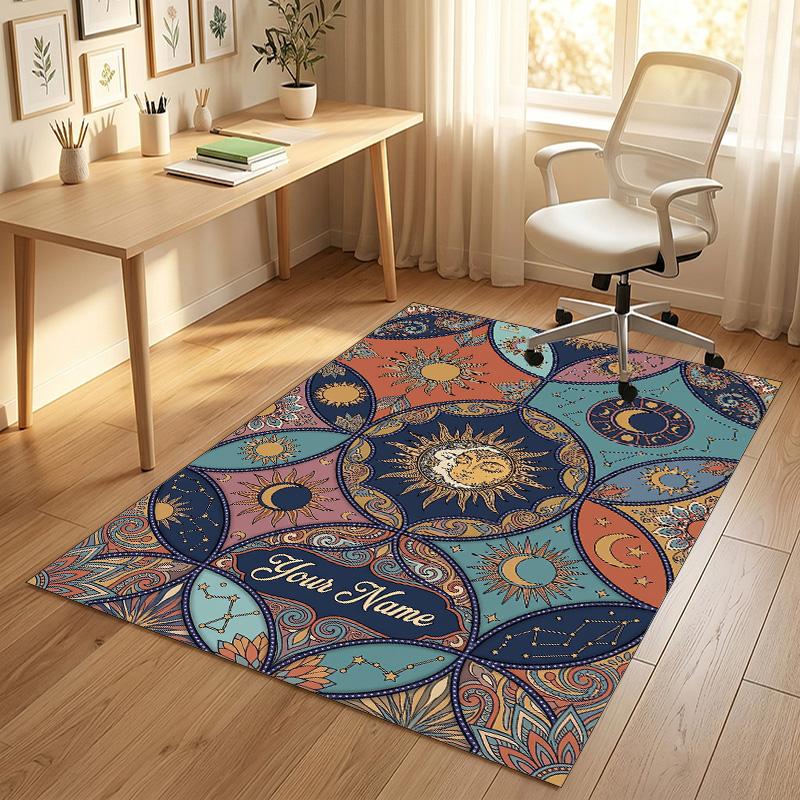 Celestial Moon Theme Soft Crystal Velvet Rug Custom Name & Text Print Non Slip Floor Rug for Bedroom Living Room