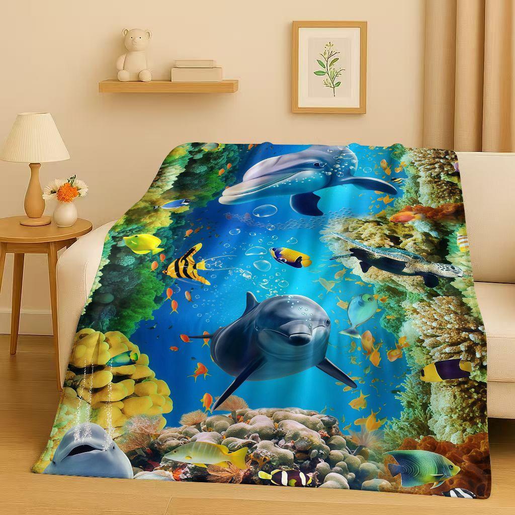 3D Illusion Underwater World Breaking Wall Art Flannel Blanket,Ultra Soft Warm Plush Throw for Home Bedroom Bed Sofa Cover Gift