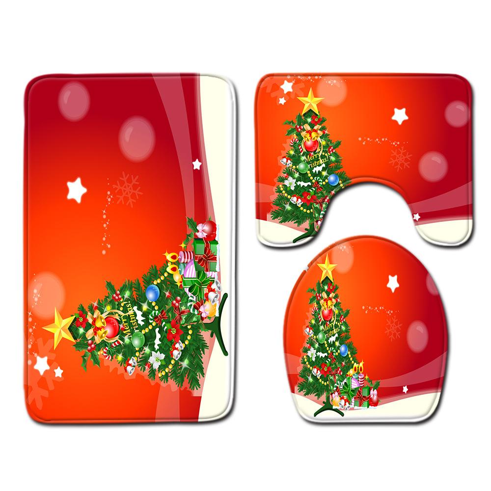 Christmas Bathroom Floor Mat Toilet Three-Piece Set
