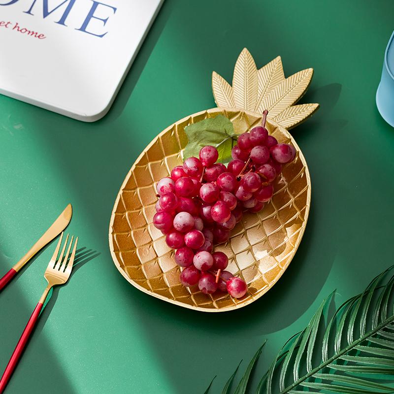 Golden Decorative Tray Nordic Metal Storage Tray, Gold Pineapple/Leaf Shape, Home Display & Decor Plate (Multi - Styles)