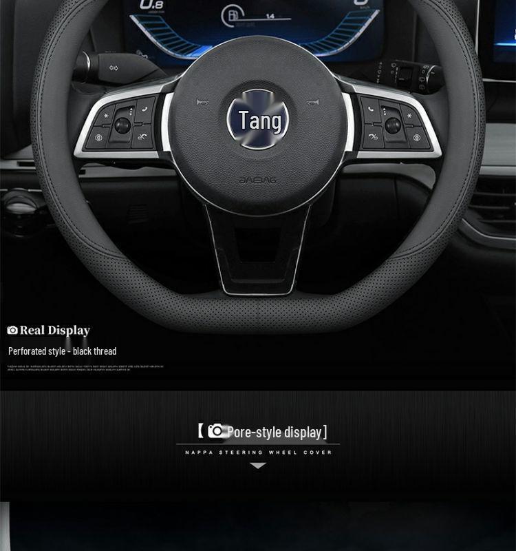 BYD New Energy Genuine Leather Steering Wheel Cover - Ultra-thin, All-season for Han, Tang, Qin, Song, MAX, Yuan, E2F3 models.