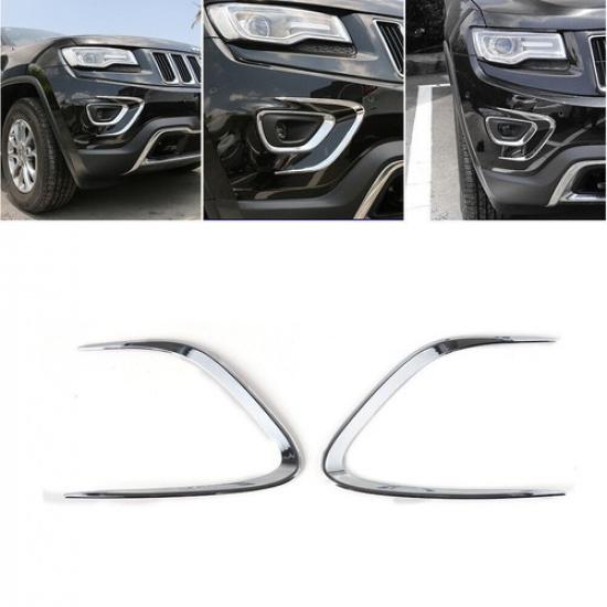 2x Chrome Front Fog Light Lamp Decor Cover Trim for Jeep Grand Cherokee 2014-16