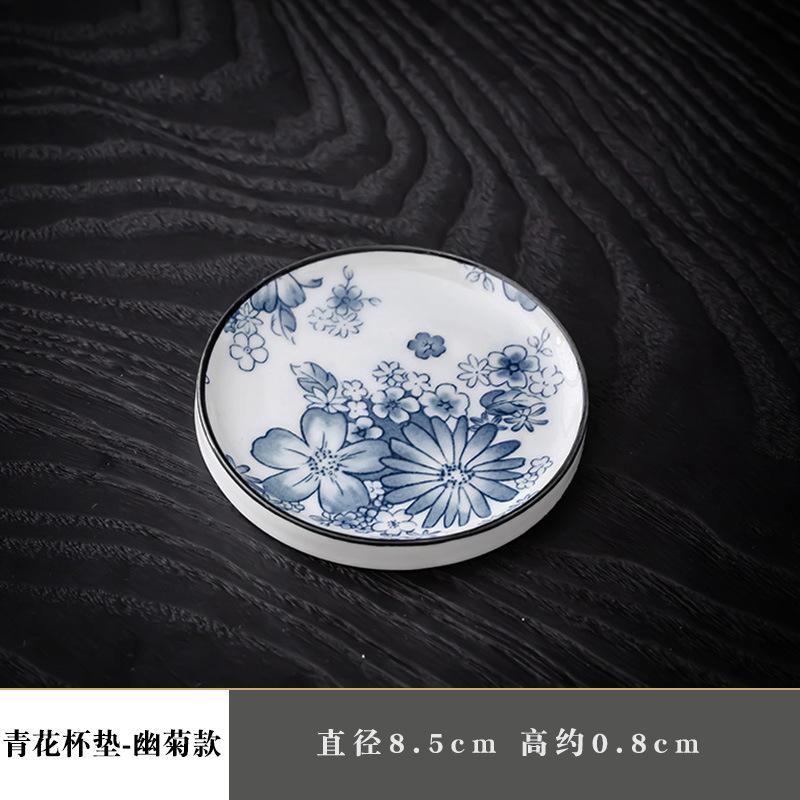 Ceramic Tea Set Coasters Heat-resistant Cup Holders Retro Underglaze Blue and White Porcelain Tea Ceremony Accessories