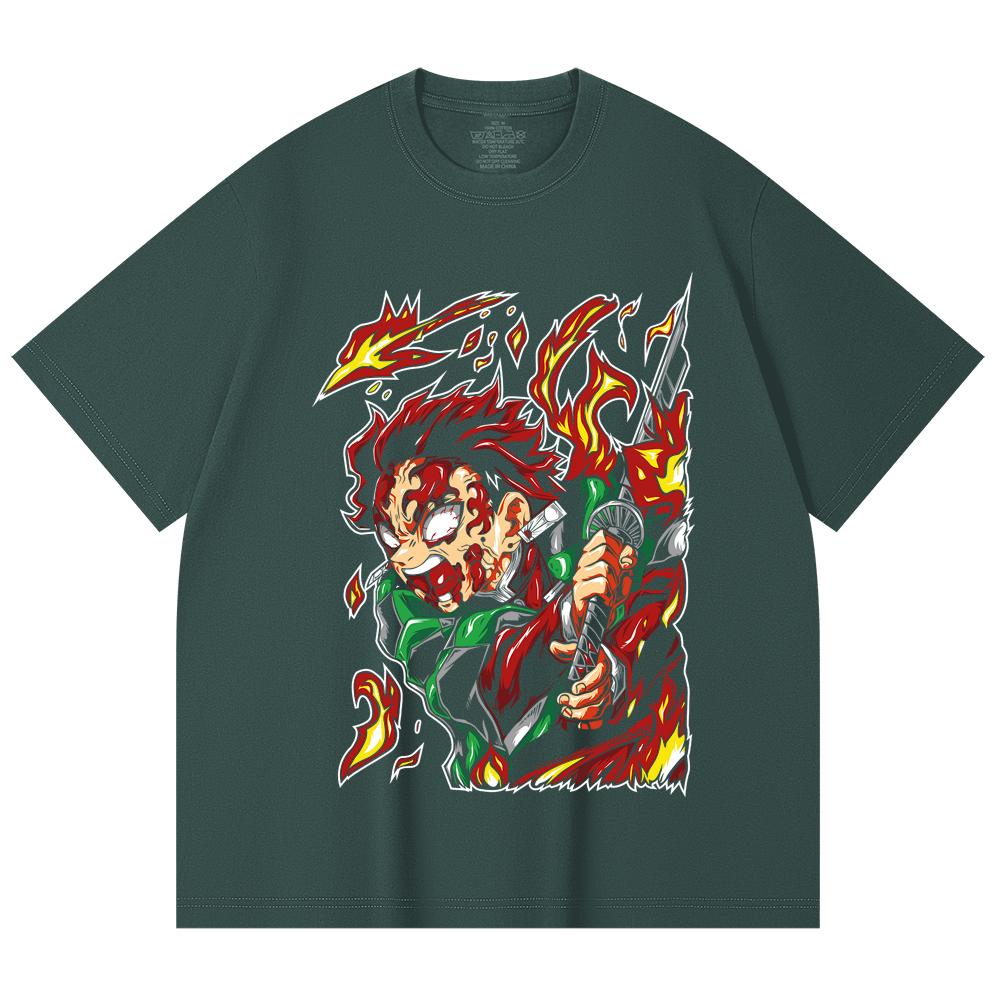 230 Gsm 100% Cotton Demon Slayer V101 Tanjiro Print Unisex Heavy Cotton T Shirt