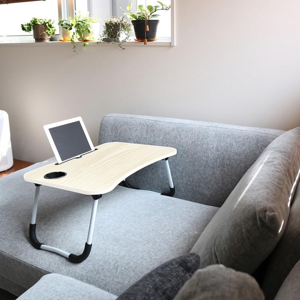 AiS To You Folding with Tablet and Drink Perfect for or As a Simple Mini Coffee or Low No Assembly Required Table, Gadget, 60x40cm, Compact, Holder,