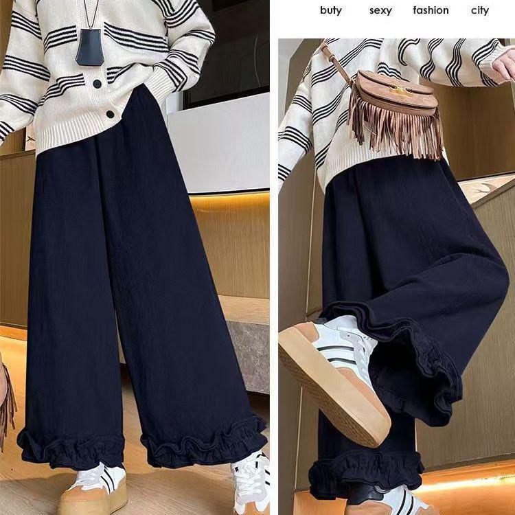 2025 Autumn/Winter Plus Velvet Corduroy Patchwork High Waist Wide-Leg Casual Pants