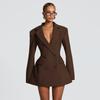 Women European Style Solid Color Casual Slim Fit Long Sleeve Blazer Mini Dress