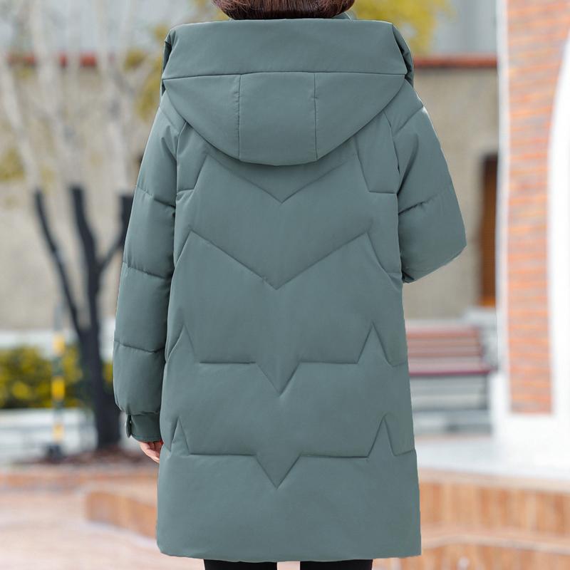 Dámské zimní kabáty středního věku s kapucí ve velkých velikostech svrchní oděvy volné elegantní dlouhé parky tlusté teplé dámské bundy