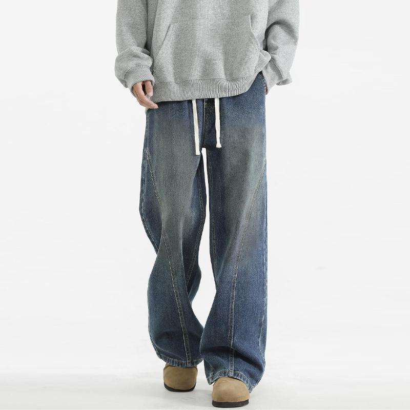 

Чоловічі широкі джинси корейська мода дихаюча бавовна на шнурку широкі мішкуваті джинсові штани прямі джинсові штани M