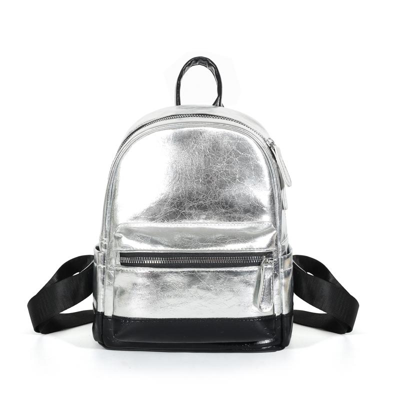 Silver Backpack Women PU Outdoor Backpack