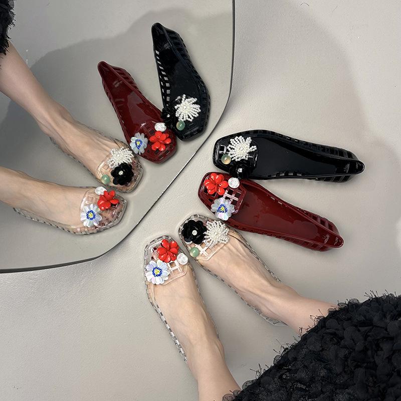 South Korea's new shoe flower jelly shoe accessories hole shoes crystal shoes decorative pink fringed flower decorative shoe buckle