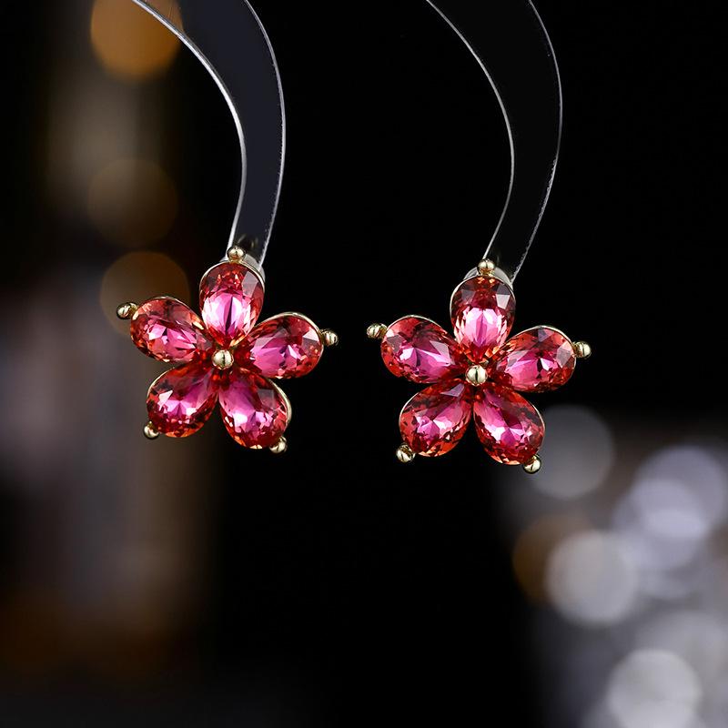 925 Silver Needle Flower Crystal Earrings, Korean Style High-End Zircon Studs, Sweet Dopamine Design for Women