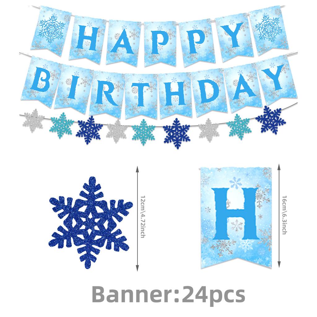 Blue Snowflake Birthday Party Decoration Snowflake Flag Rain Curtain Balloon Birthday Set Birthday Party Supplies