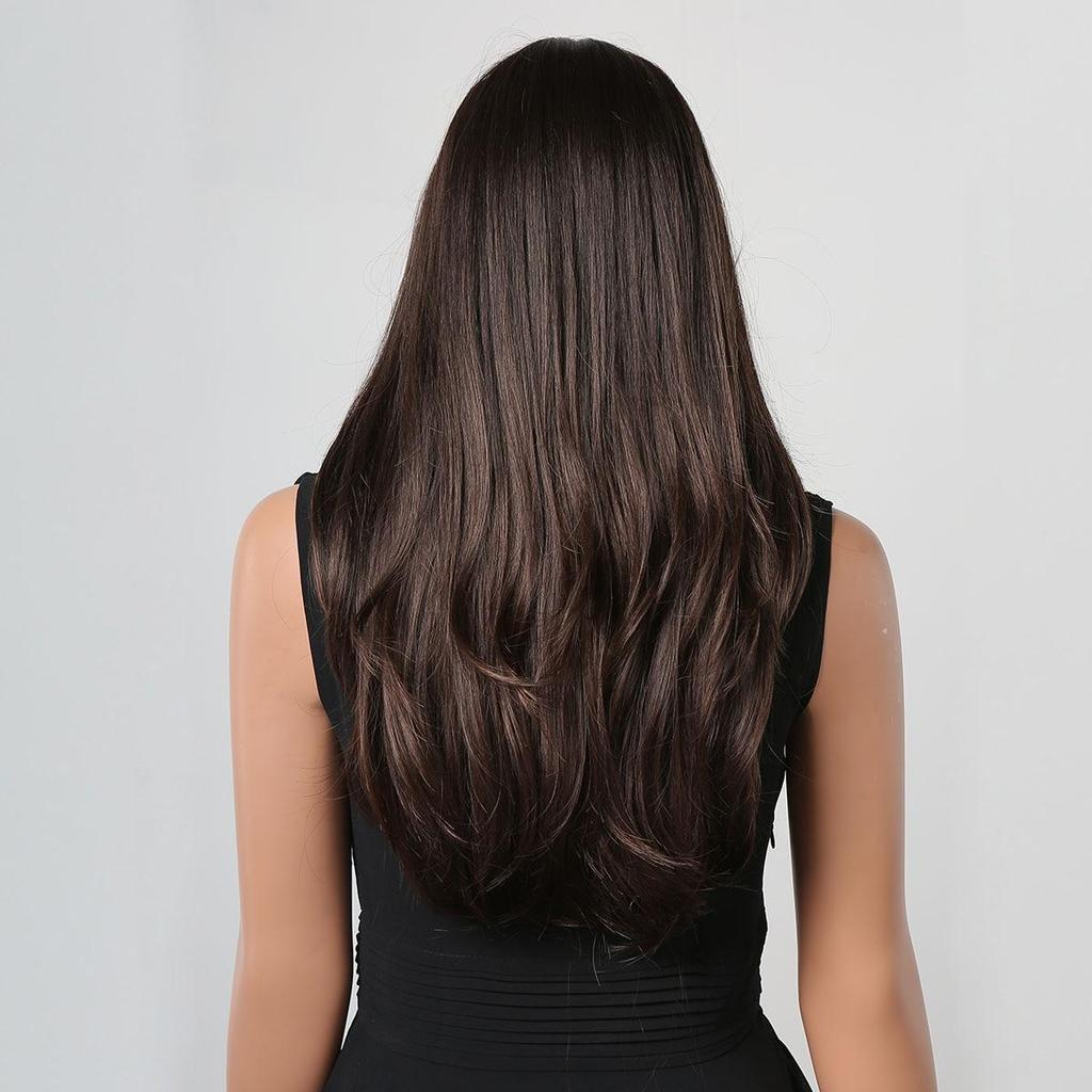 HAIRCUBE Brun Ombre syntetiske parykker Langt bølget hår Parykker for svarte kvinner med smell Daglig Cosplay Varmebestandige naturlige parykker