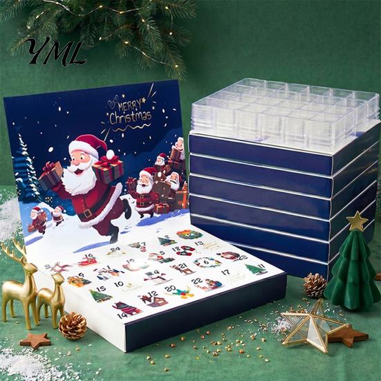 Santa Claus Theme Box Christmas Countdown Gift Packaging Box, Xmas Advent Calendar with 24 Slots, DIY Fillable Empty Present Storage Party Supplies