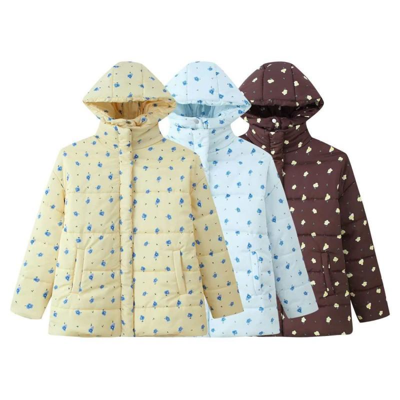 ZA Womens Winter Loose Fit Floral Print Hooded Padded Coat
