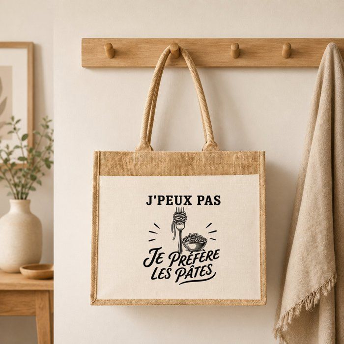 Sac cabas jute - PLANETEE - Collection « J'peux pas minimaliste » - Toile jute & coton - 21 L - Anses 65 cm