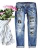 Autumn and Winter New Skeleton Ripped Cloth Jeans Women's Straight Trousers