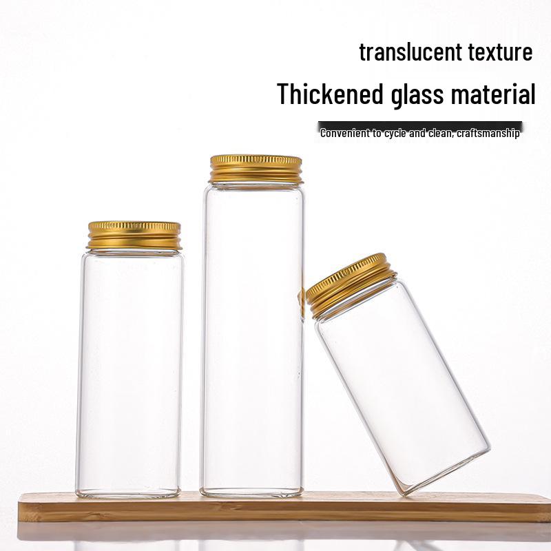 Transparent Moisture-Proof Glass Bottle with Gold Aluminum Screw Cap for Cordyceps & Saffron.