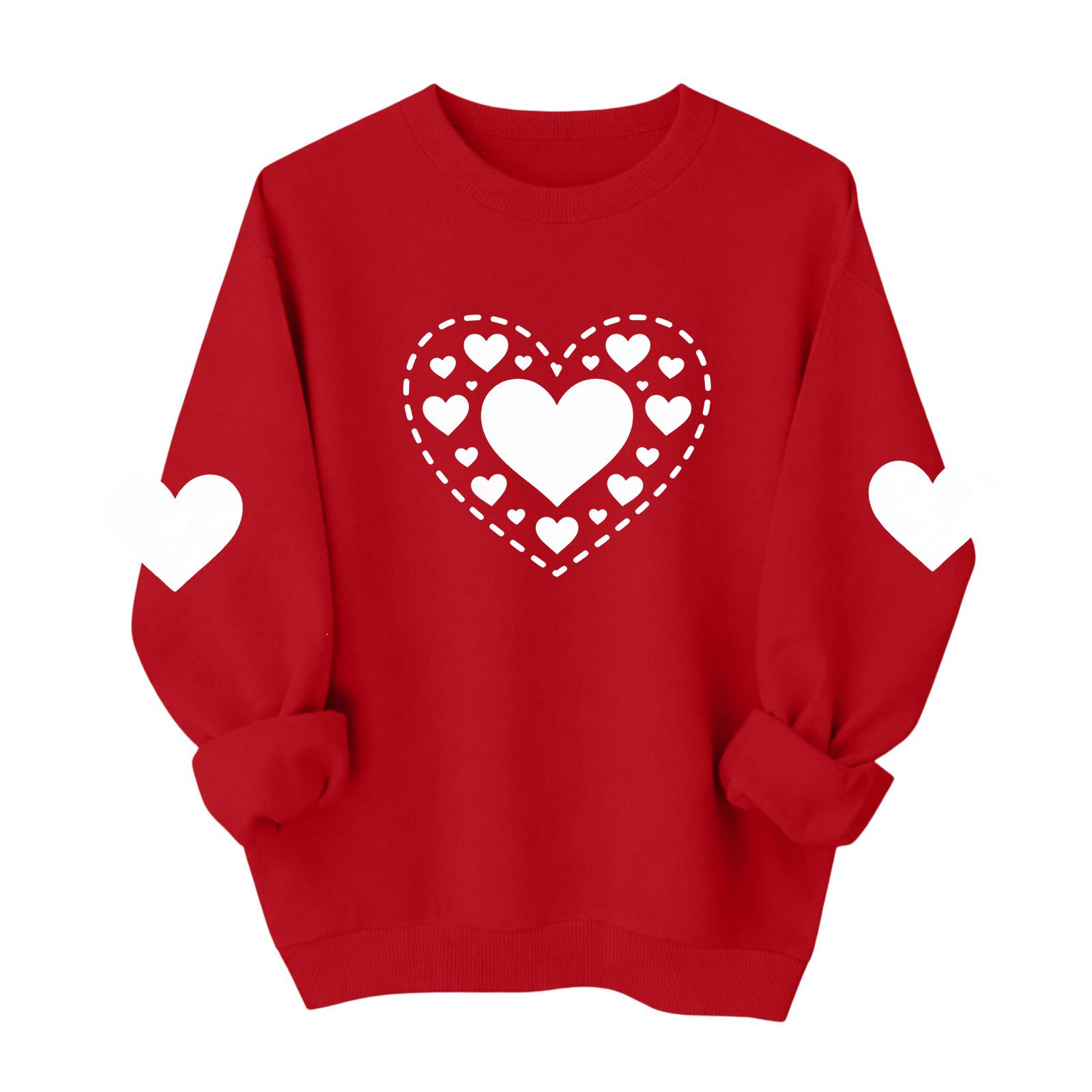 Valentines Sweatshirts For Women Love Heart Graphic Pullover R-neck Long Sleeve Tops Valentine s Day Sweatshirt XL арбуз красный 1770₽