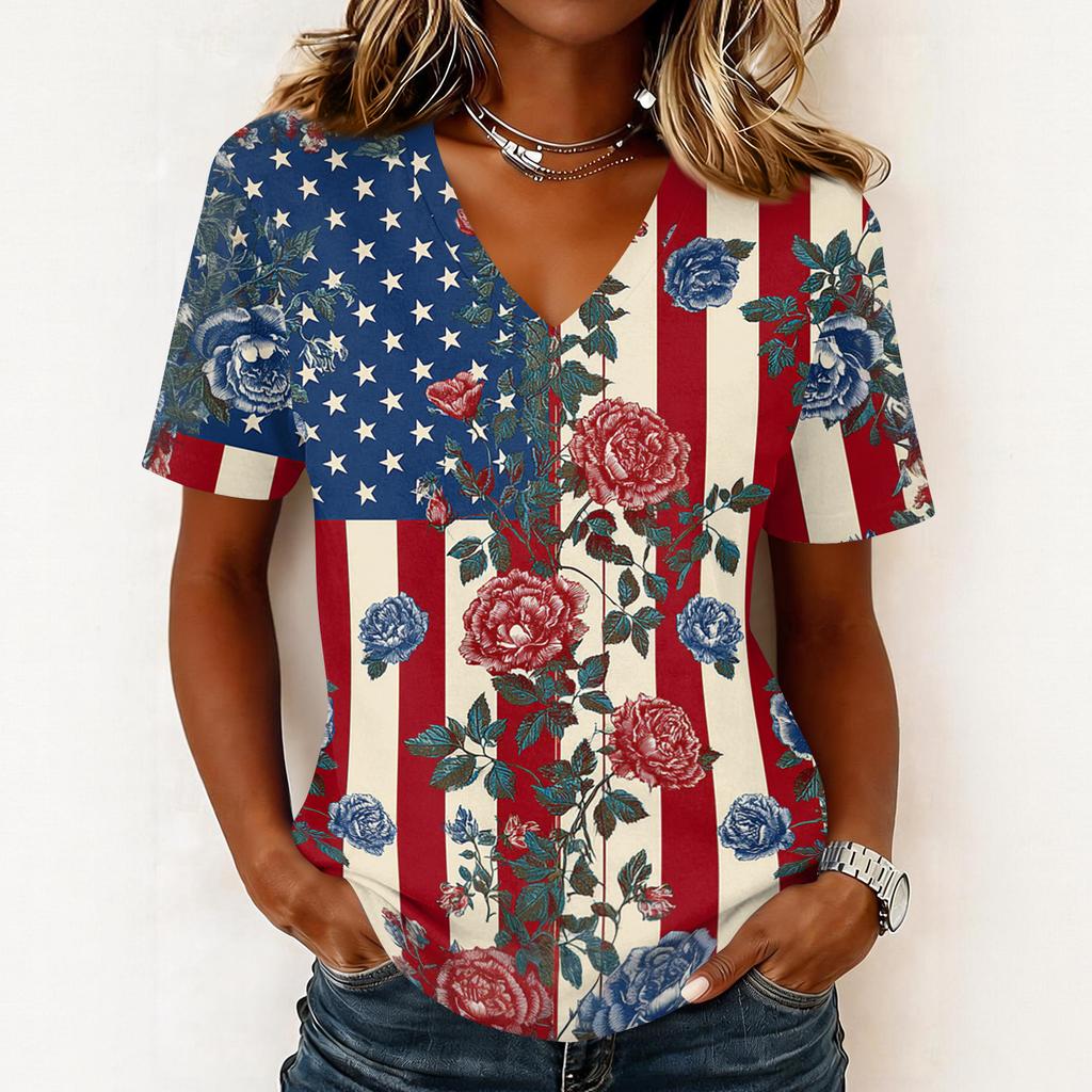 Shirts For Women Trendy V Neck T Shirts Casual Printed Blouse Tops For Women