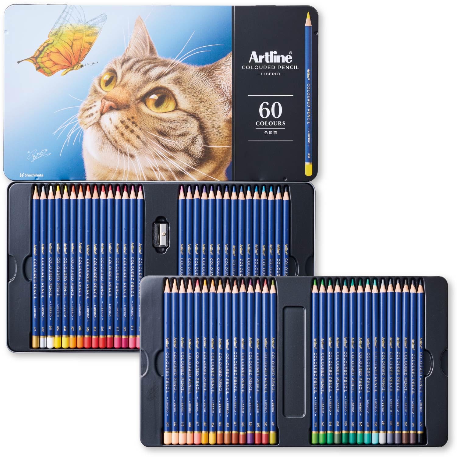 Цветные карандаши Shachihata Artline LIBERIO с точилкой, набор 60 цветов, KCPL-60C/H